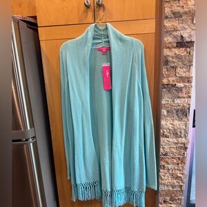 Lilly Pulitzer Aqua Fringe Cardigan